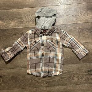 Tea Collection Plaid Flannel Hooded Shirt - Size 18/24mo